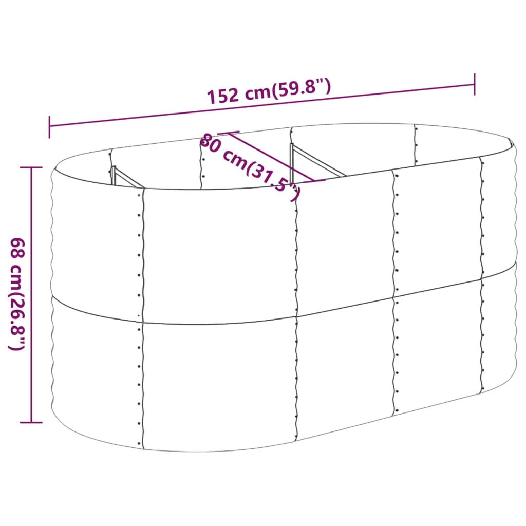 vidaXL Canteiro elevado jardim 152x80x68cm aço revestido a pó cinzento