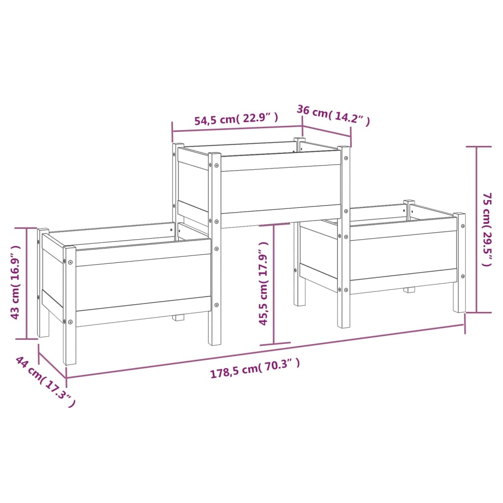 vidaXL Vaso/floreira 178,5x44x75 cm pinho maciço branco