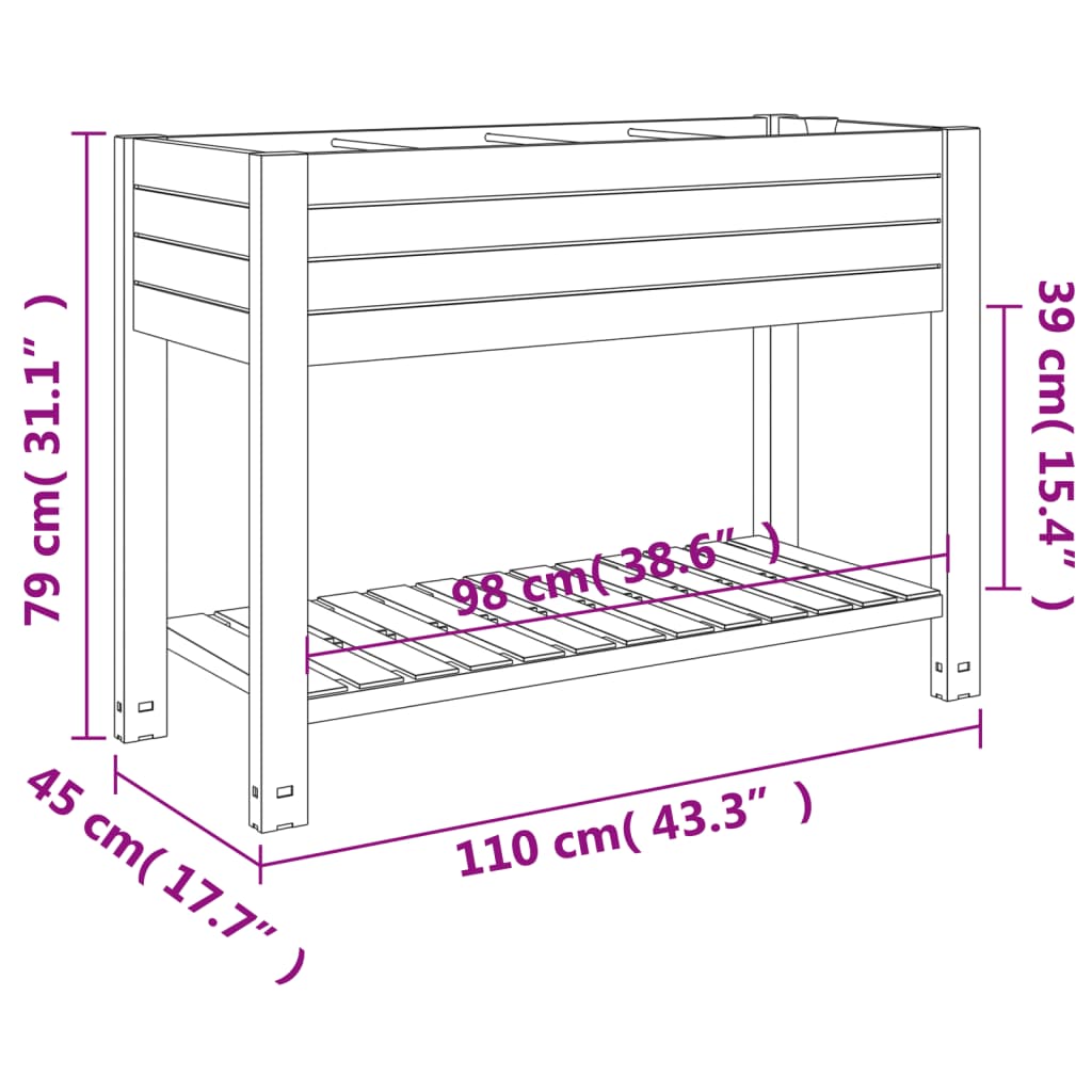 vidaXL Canteiro elevado 110x45x79 cm polipropileno branco