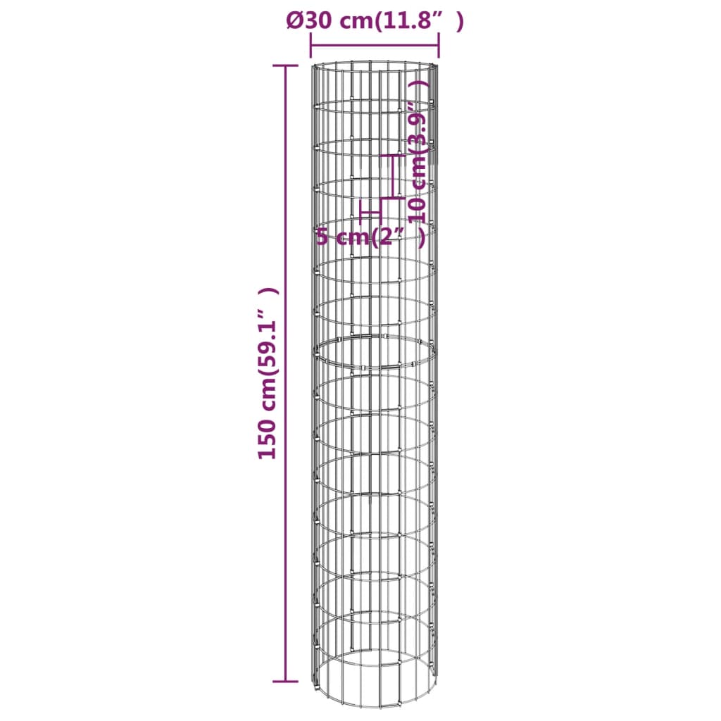 vidaXL Canteiro elevado/cesto gabião circular 3pcs Ø30x150cm aço galv.