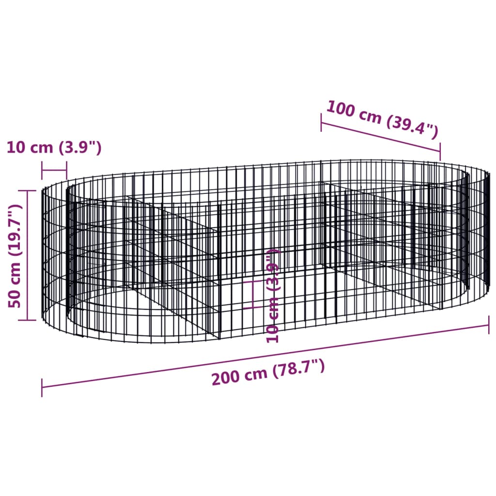 vidaXL Canteiro elevado/cesto gabião 200x100x50 cm ferro galvanizado