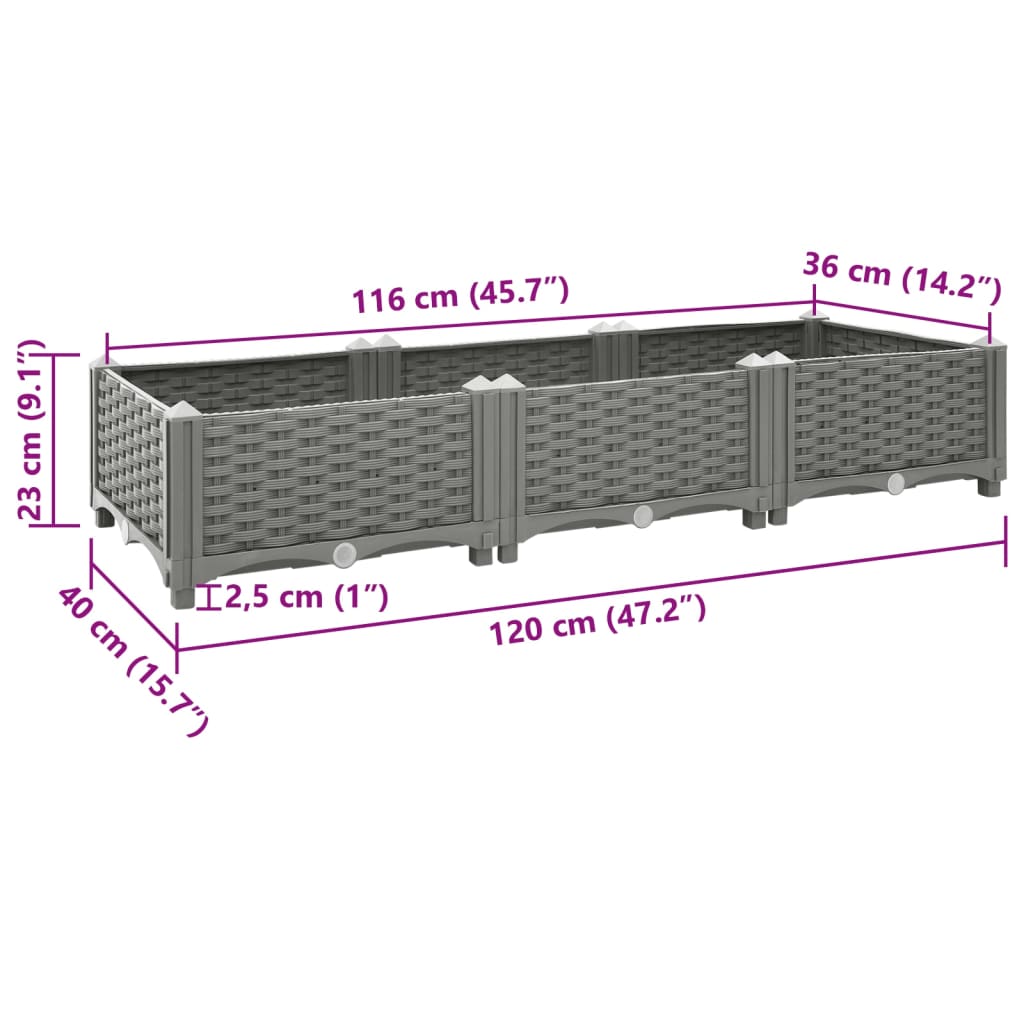 vidaXL Canteiro elevado 120x40x23 cm polipropileno