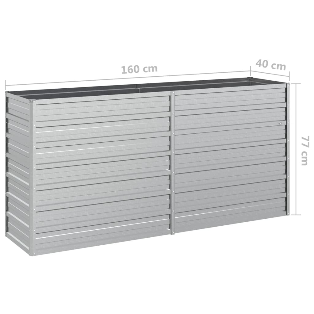 vidaXL Canteiro elevado de jardim 160x40x77cm aço galvanizado prateado