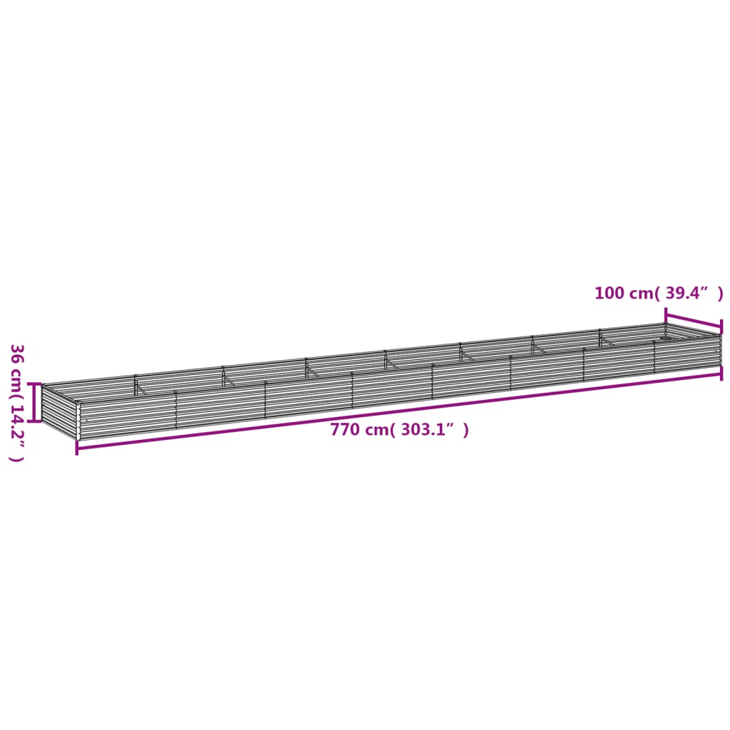 vidaXL Canteiro elevado de jardim 770x100x36 cm aço corten