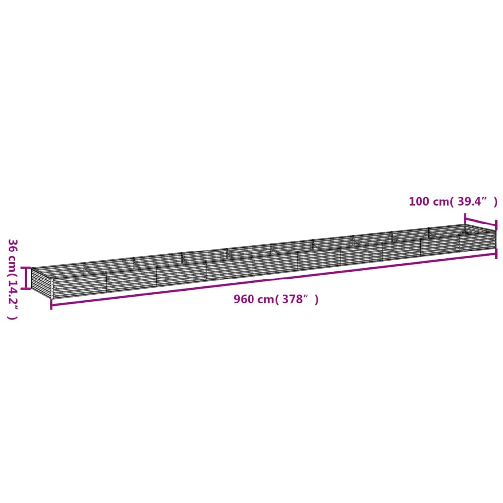 vidaXL Canteiro elevado de jardim 960x100x36 cm aço corten