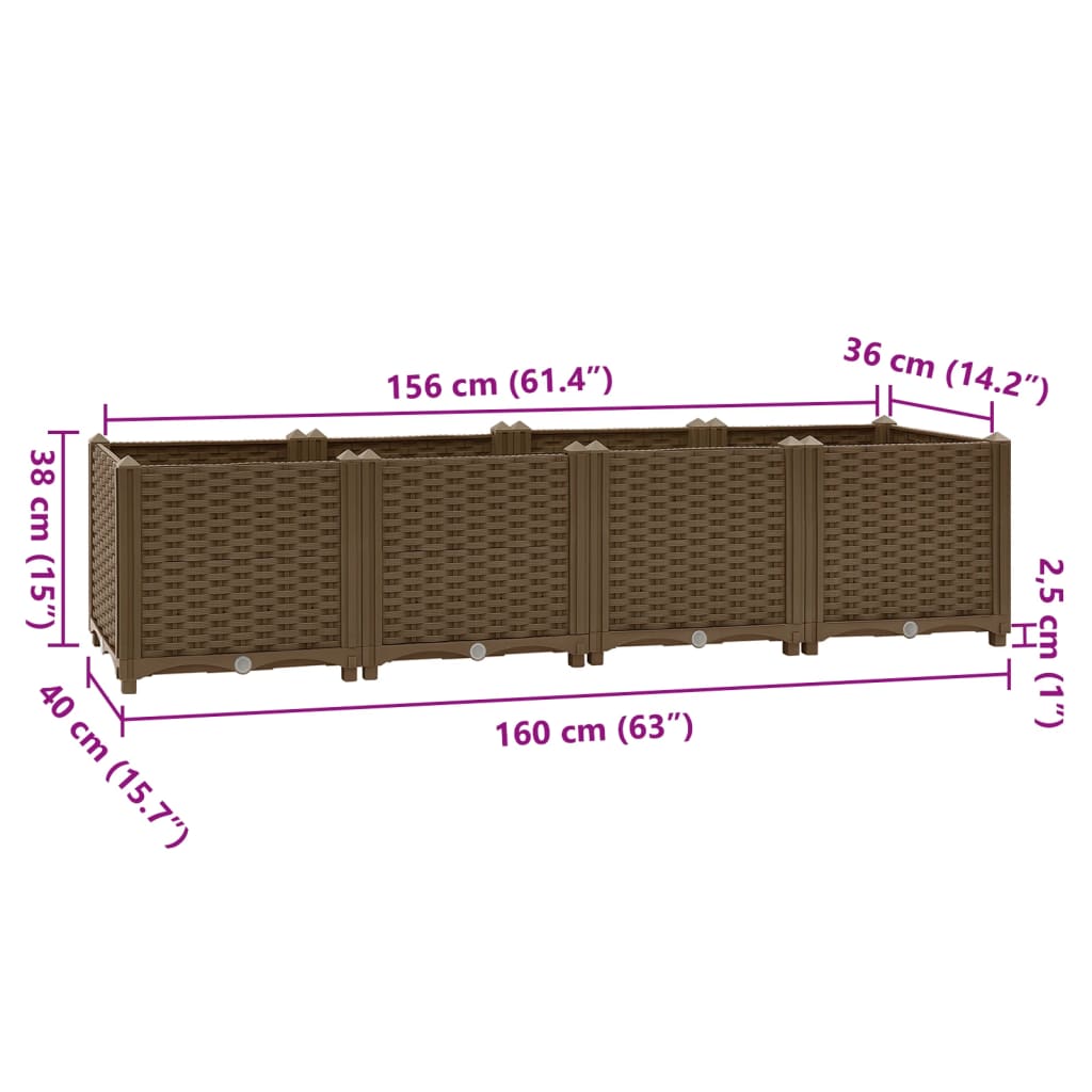 vidaXL Canteiro elevado 160x40x38 cm polipropileno