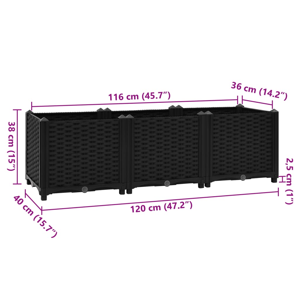 vidaXL Canteiro elevado 120x40x38 cm polipropileno