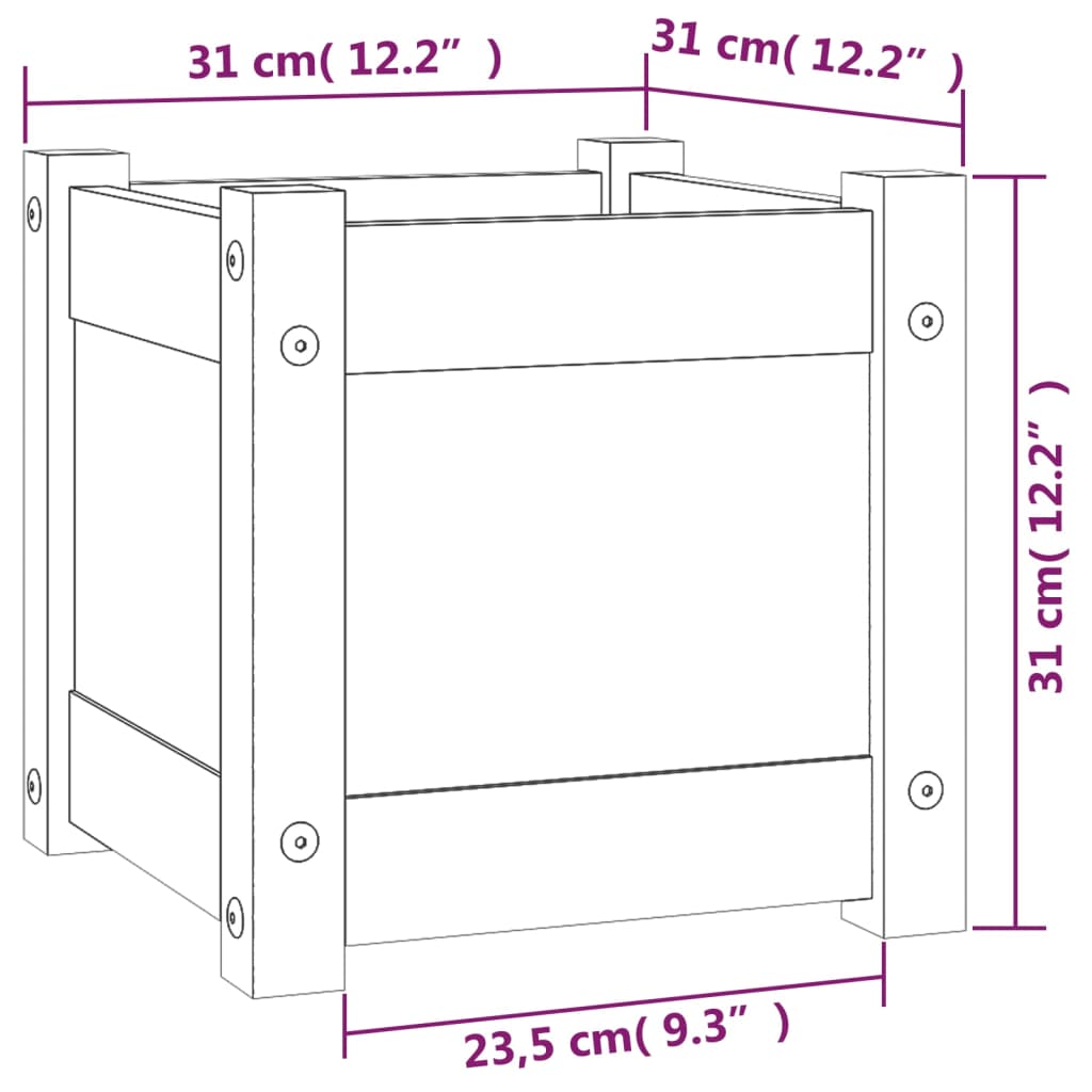 vidaXL Vasos/floreiras de jardim 2 pcs 31x31x31 cm pinho maciço