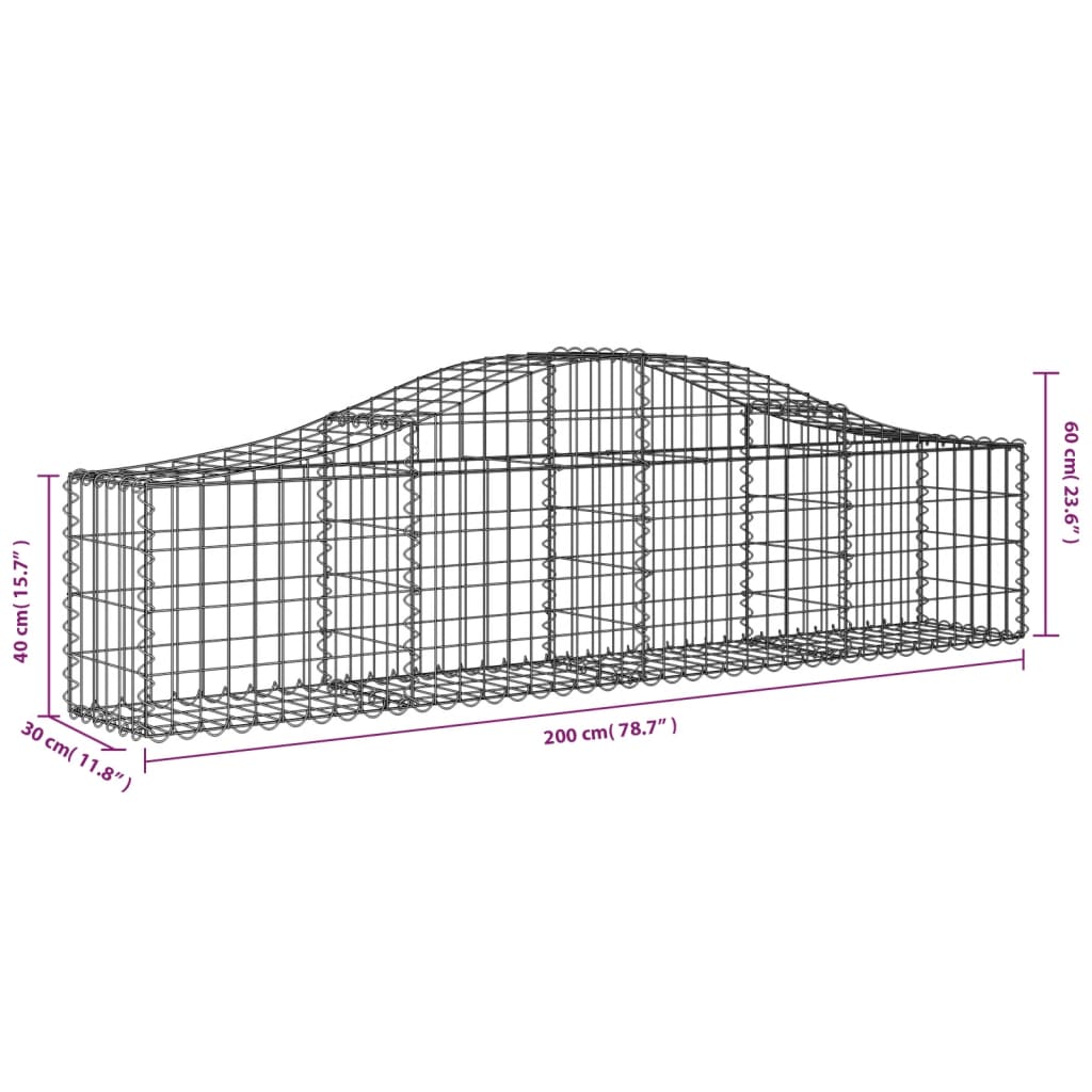 vidaXL Cesto gabião arqueado 200x30x40/60 cm ferro galvanizado