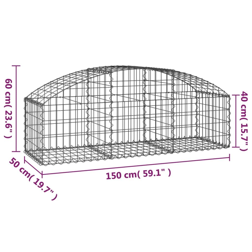 vidaXL Cesto gabião arqueado 150x50x40/60 cm ferro galvanizado