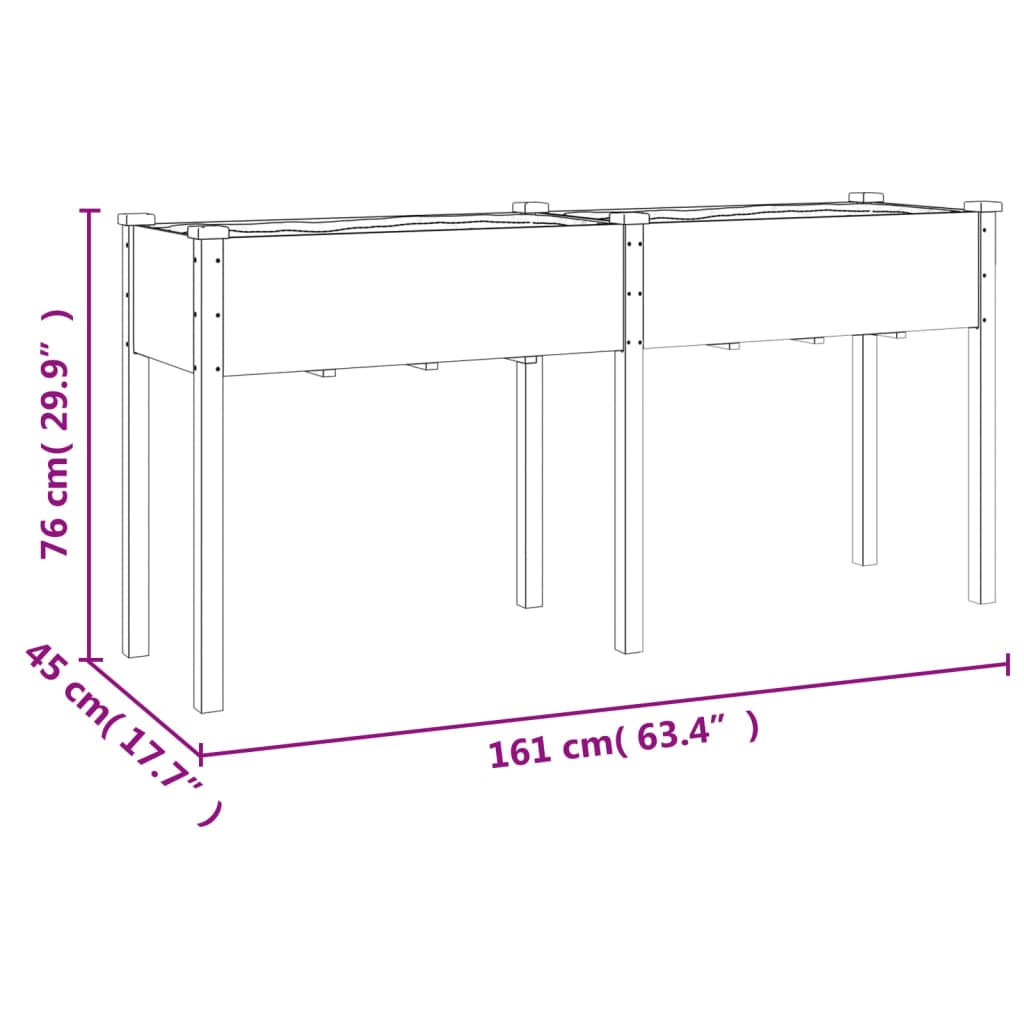 vidaXL Vaso/floreira c/ forro 161x45x76 cm madeira de abeto maciça