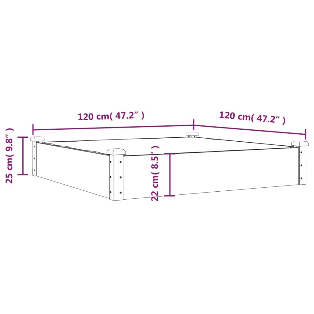 vidaXL Canteiro elevado c/ forro 120x120x25 cm madeira de abeto maciça