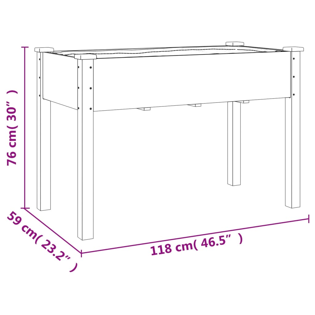 vidaXL Vaso/floreira c/ forro 118x59x76 cm madeira de abeto maciça