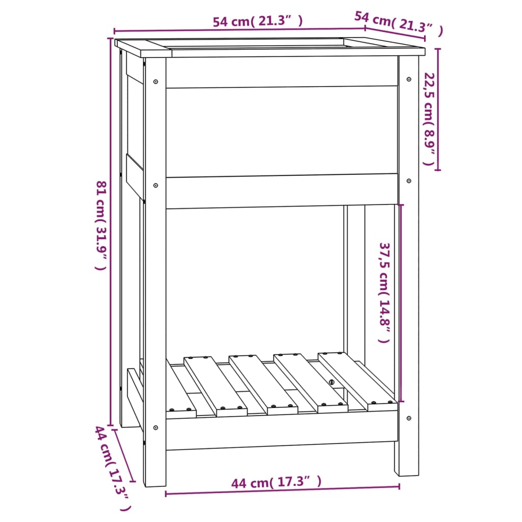 vidaXL Vaso/floreira com prateleira 54x54x81 cm pinho maciço cinza