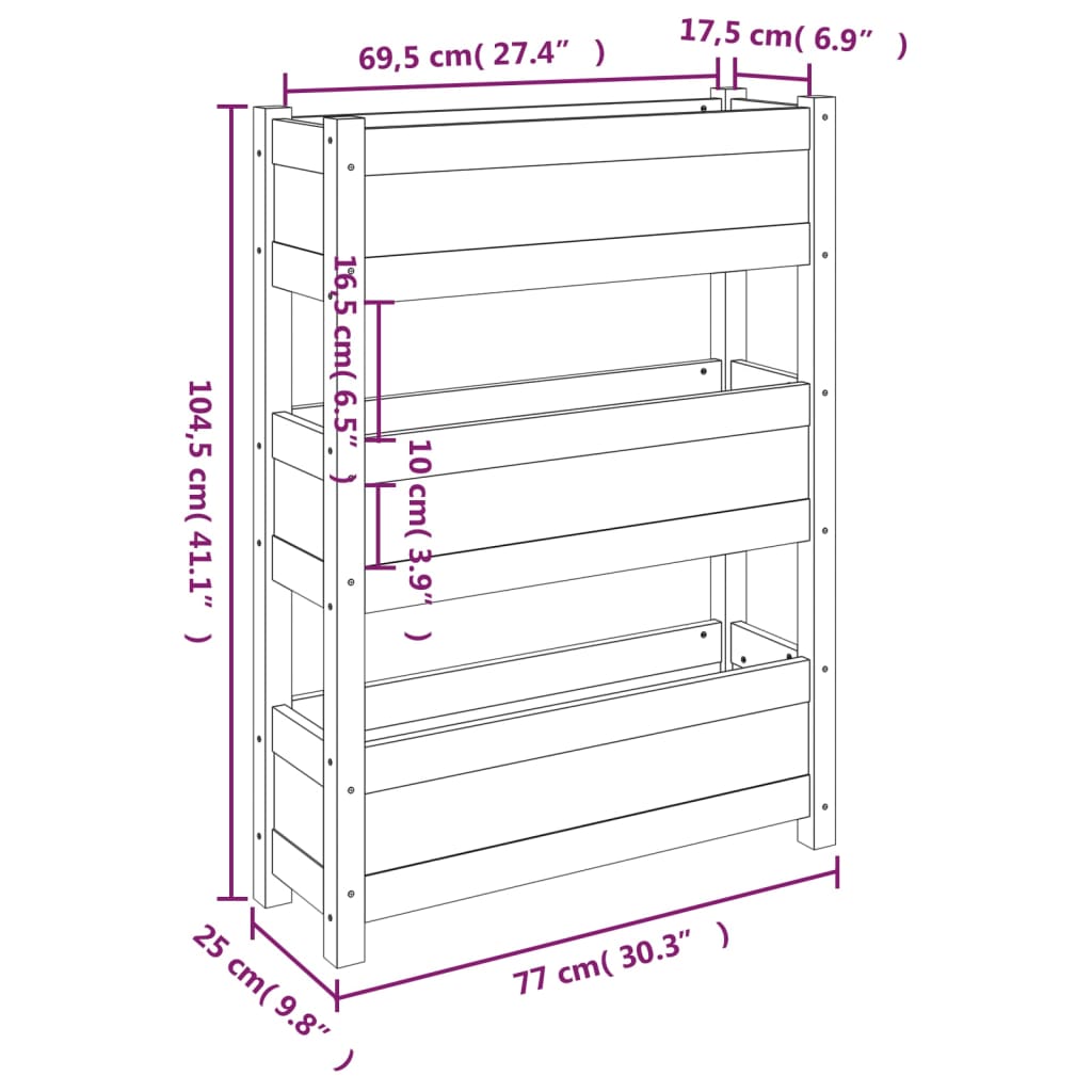 vidaXL Vaso/floreira 77x25x104,5 cm madeira de pinho maciça