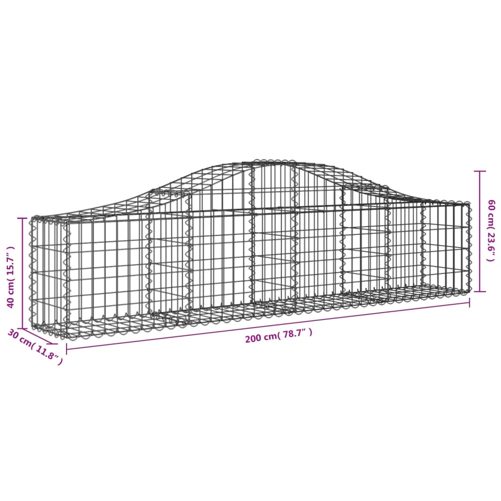 vidaXL Cestos gabião arqueados 18pcs 200x30x40/60 cm ferro galvanizado