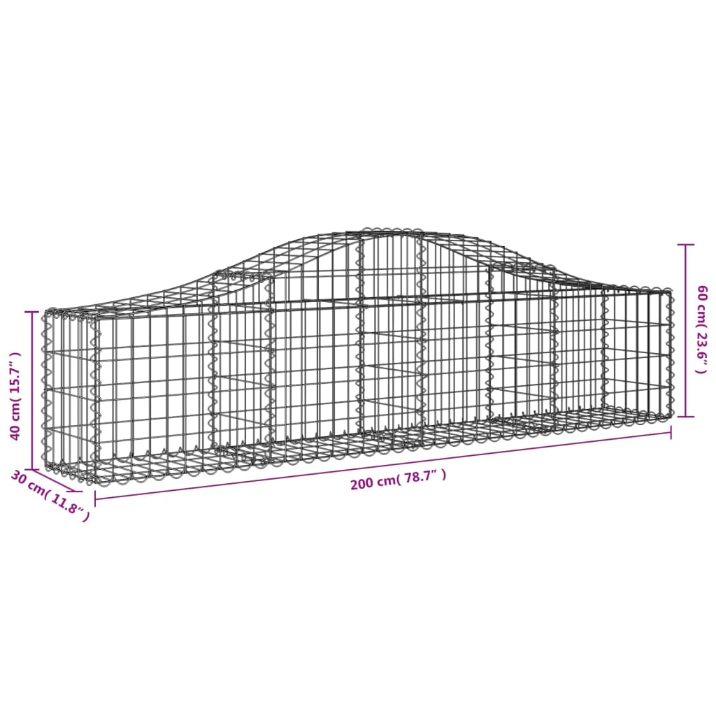 vidaXL Cestos gabião arqueados 25pcs 200x30x40/60 cm ferro galvanizado