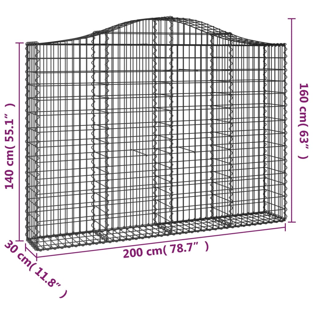 vidaXL Cestos gabião arqueados 15 pcs 200x30x140/160 ferro galvanizado