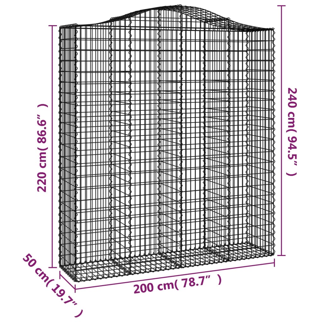 vidaXL Cestos gabião arqueados 12 pcs 200x50x220/240 ferro galvanizado