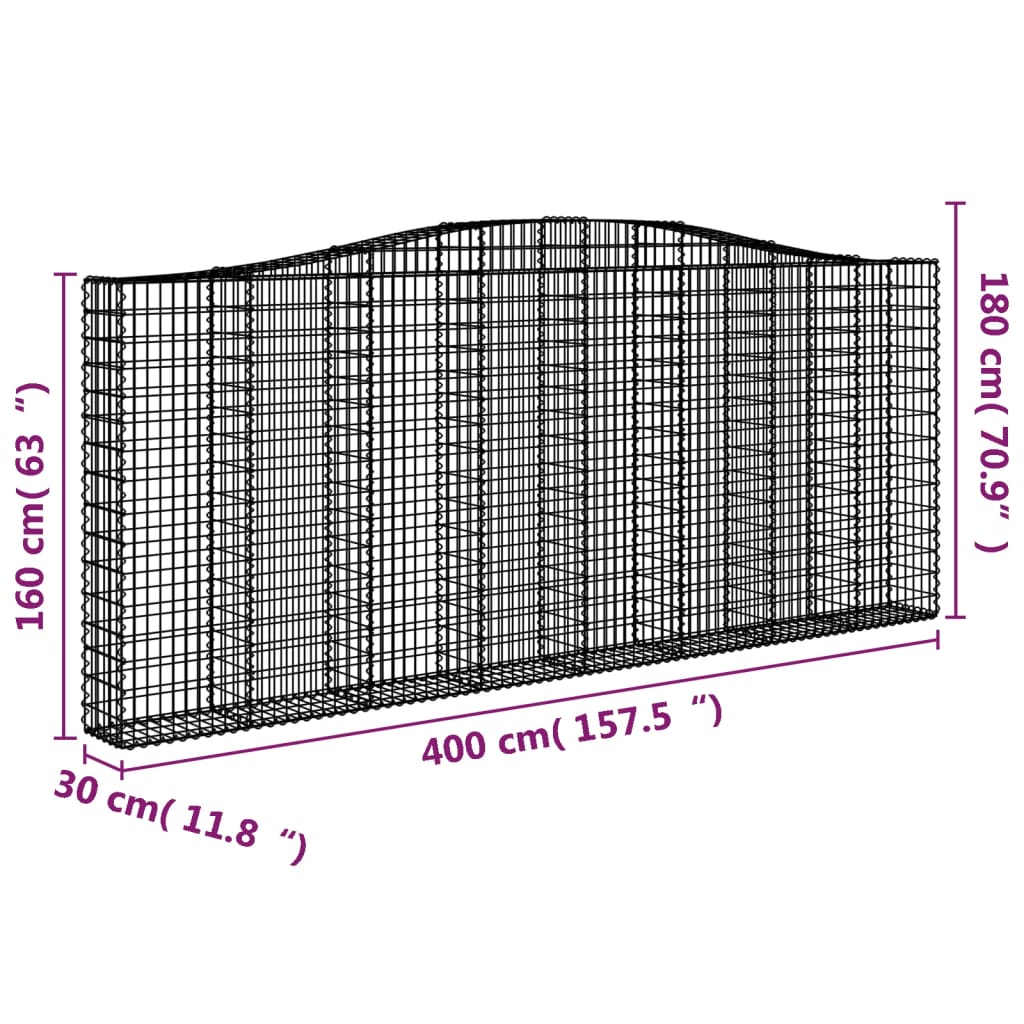 vidaXL Cestos gabião arqueados 7pcs 400x30x160/180cm ferro galvanizado