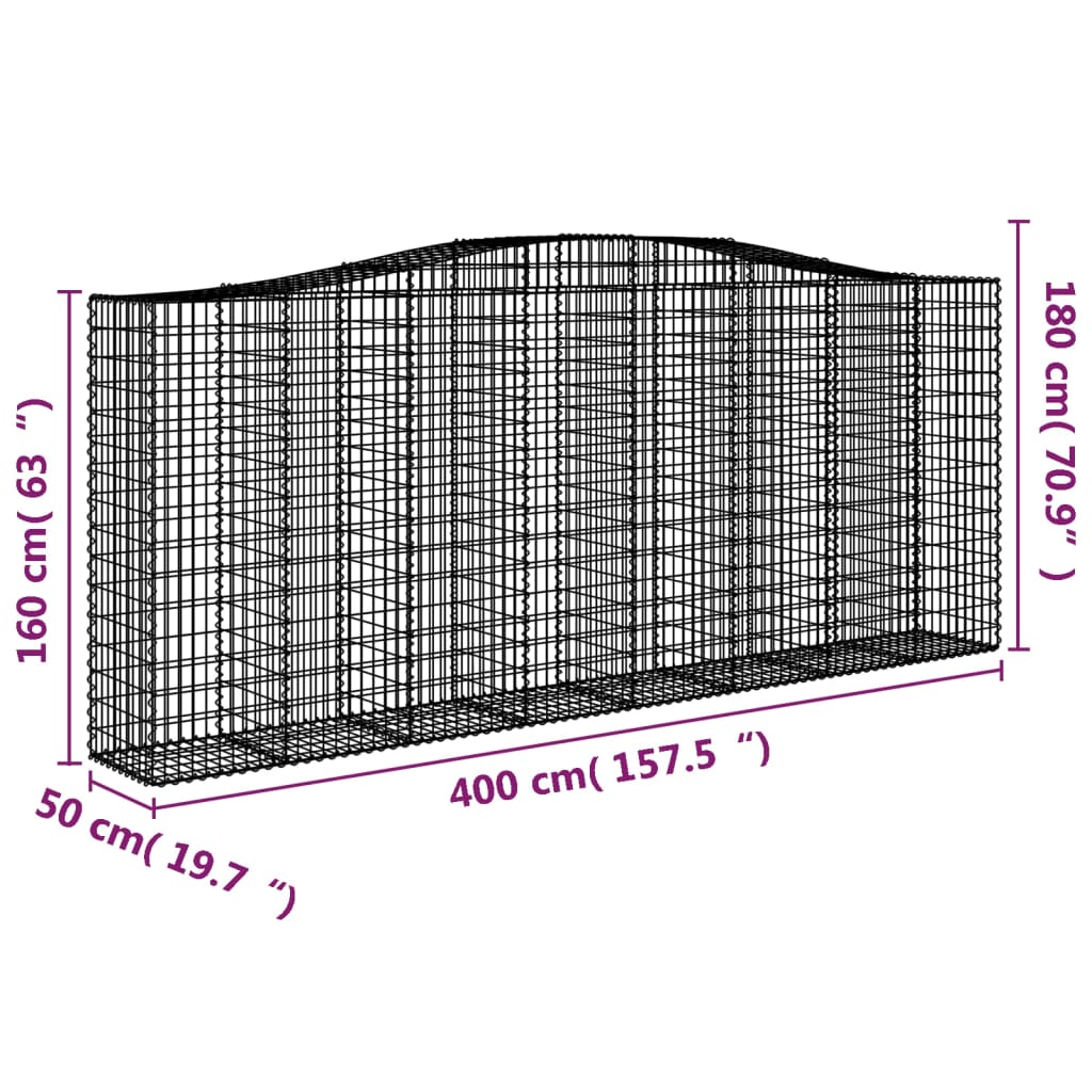 vidaXL Cestos gabião arqueados 3pcs 400x50x160/180cm ferro galvanizado