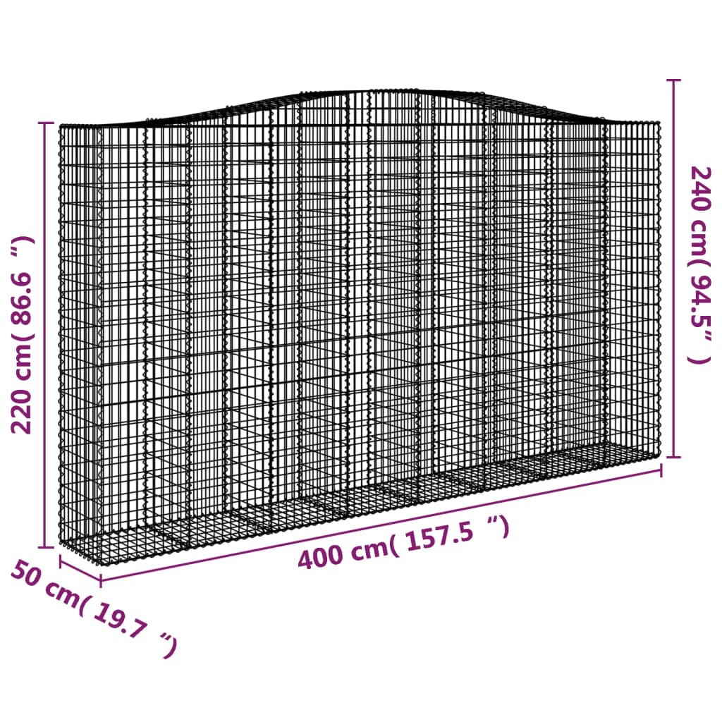 vidaXL Cestos gabião arqueados 6pcs 400x50x220/240cm ferro galvanizado