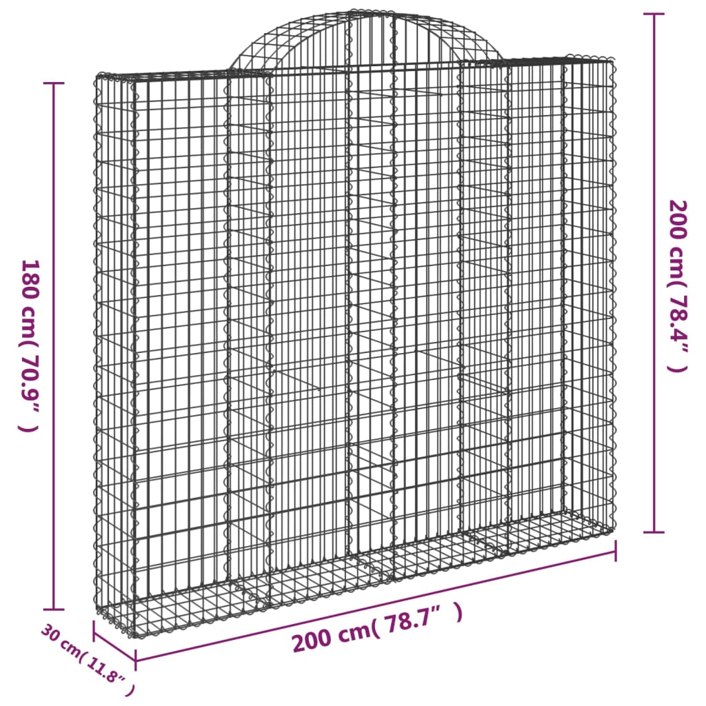 vidaXL Cestos gabião arqueados 15 pcs 200x30x180/200 ferro galvanizado