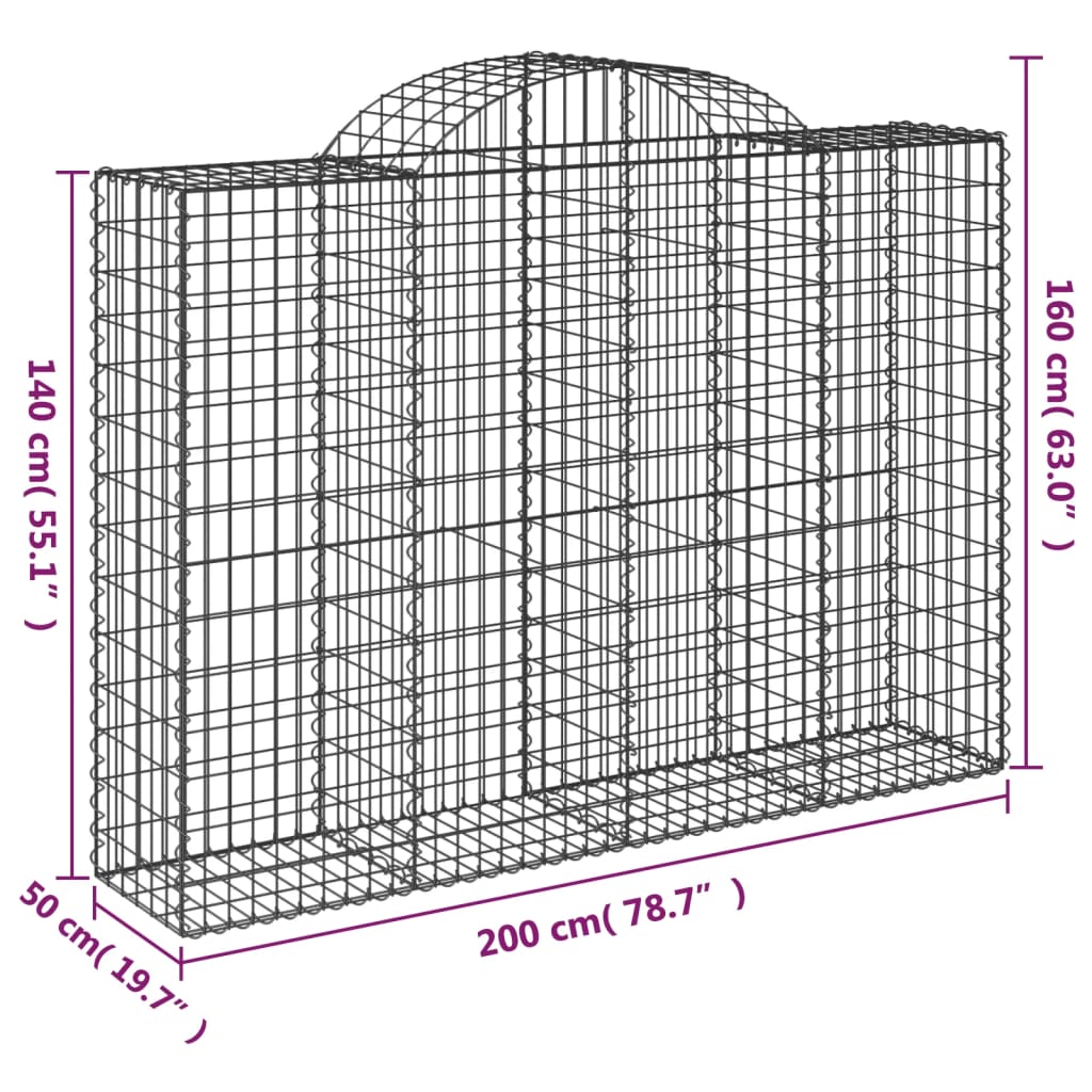 vidaXL Cestos gabião arqueados 20pcs 200x50x140/160 ferro galvanizado