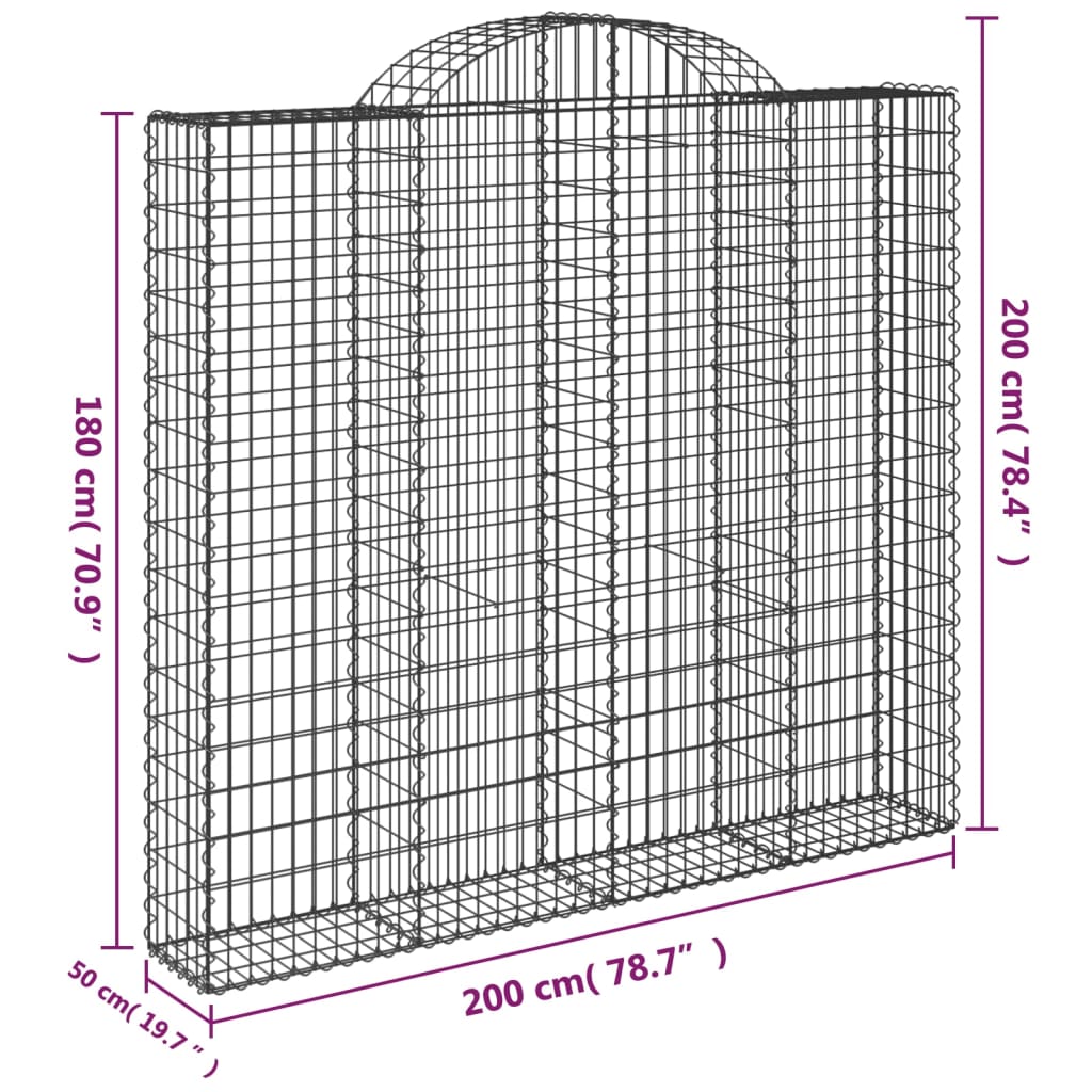 vidaXL Cestos gabião arqueados 2pcs 200x50x180/200cm ferro galvanizado