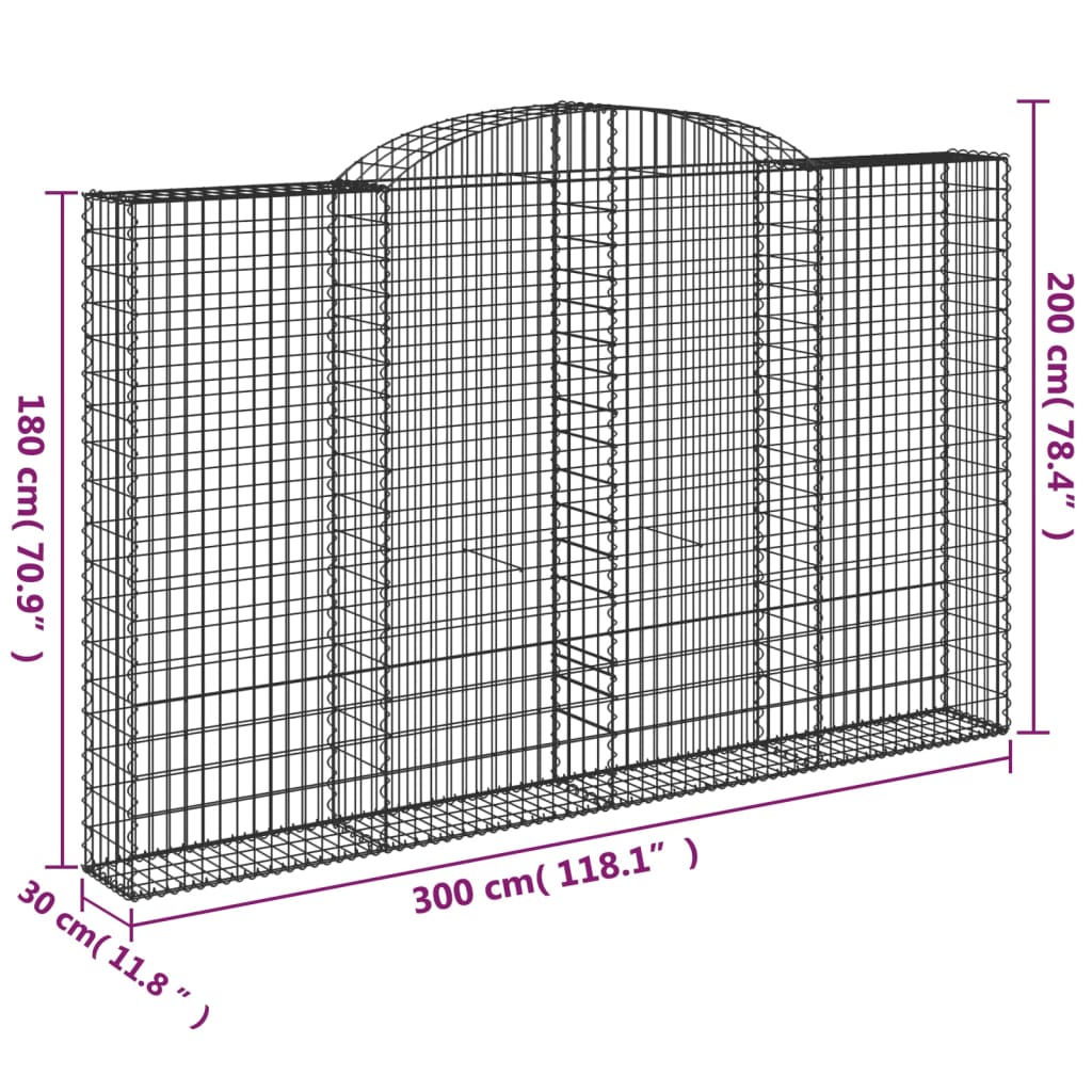 vidaXL Cestos gabião arqueados 20 pcs 300x30x180/200 ferro galvanizado