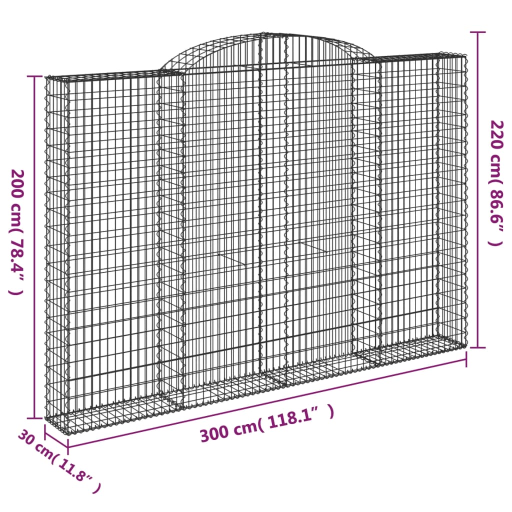 vidaXL Cestos gabião arqueados 2pcs 300x30x200/220cm ferro galvanizado