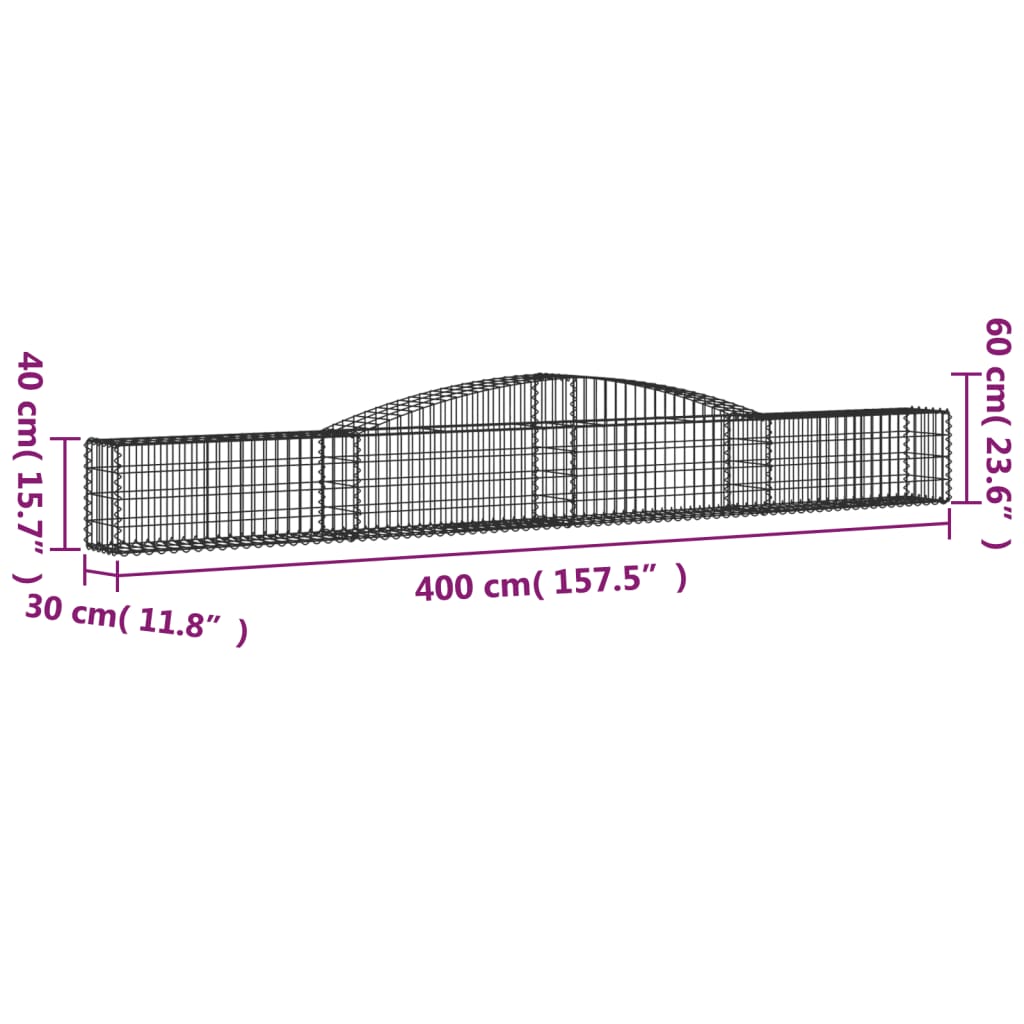 vidaXL Cestos gabião arqueados 6 pcs 400x30x40/60 cm ferro galvanizado