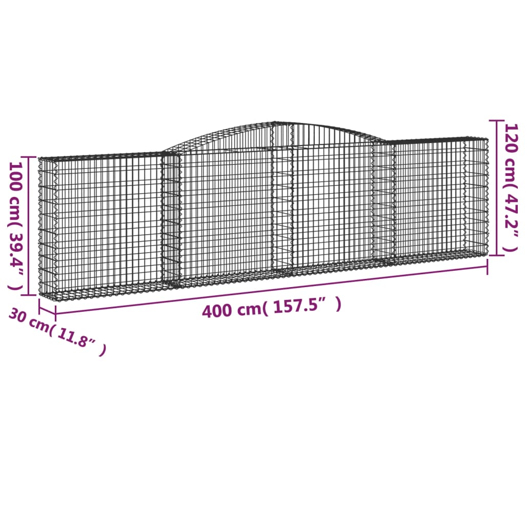 vidaXL Cestos gabião arqueados 7pcs 400x30x100/120cm ferro galvanizado