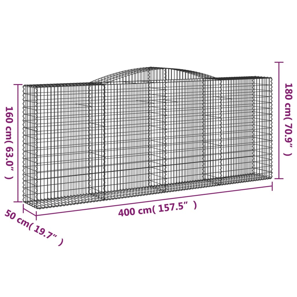 vidaXL Cestos gabião arqueados 4pcs 400x50x160/180cm ferro galvanizado