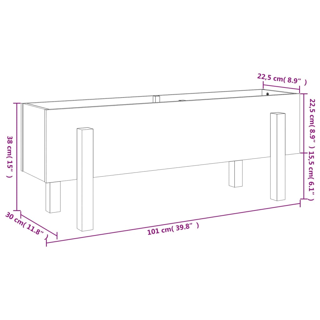 vidaXL Canteiro elevado de jardim 101x30x38 cm pinho maciço preto