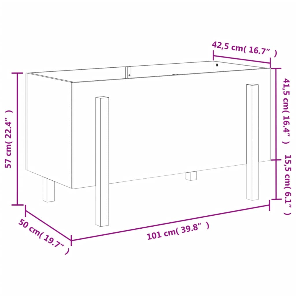 vidaXL Canteiro elevado de jardim 101x50x57 cm pinho maciço branco