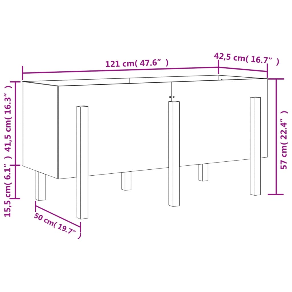 vidaXL Canteiro elevado de jardim 121x50x57 cm madeira de pinho maciça