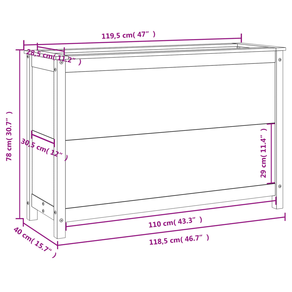 vidaXL Canteiro elevado de jardim 119,5x40x78 cm pinho maciço preto