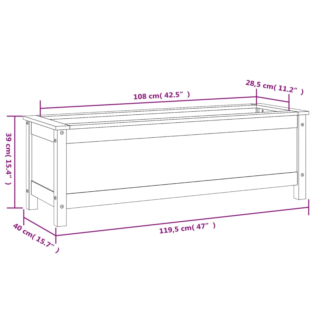 vidaXL Canteiro elevado jardim 119,5x40x39cm pinho maciço castanho-mel