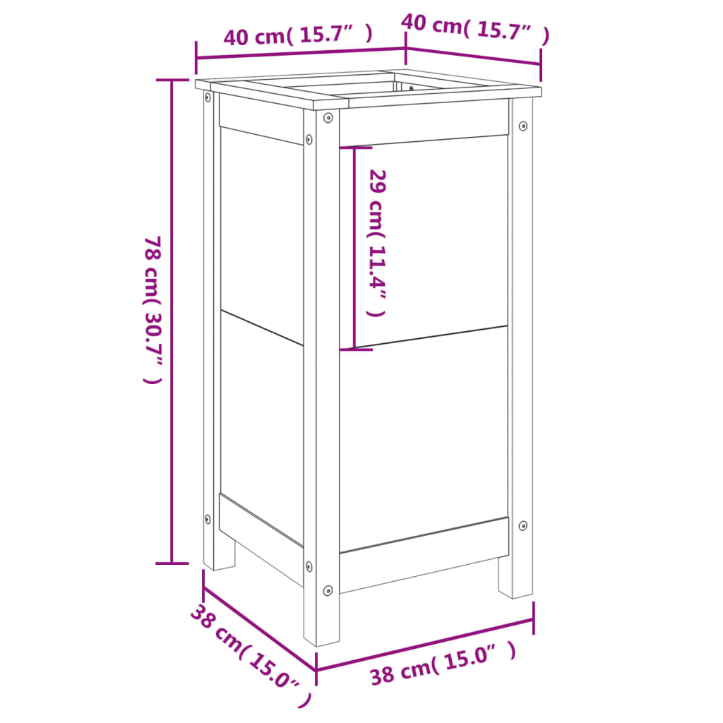 vidaXL Vaso/floreira de jardim 40x40x78 cm pinho maciço preto