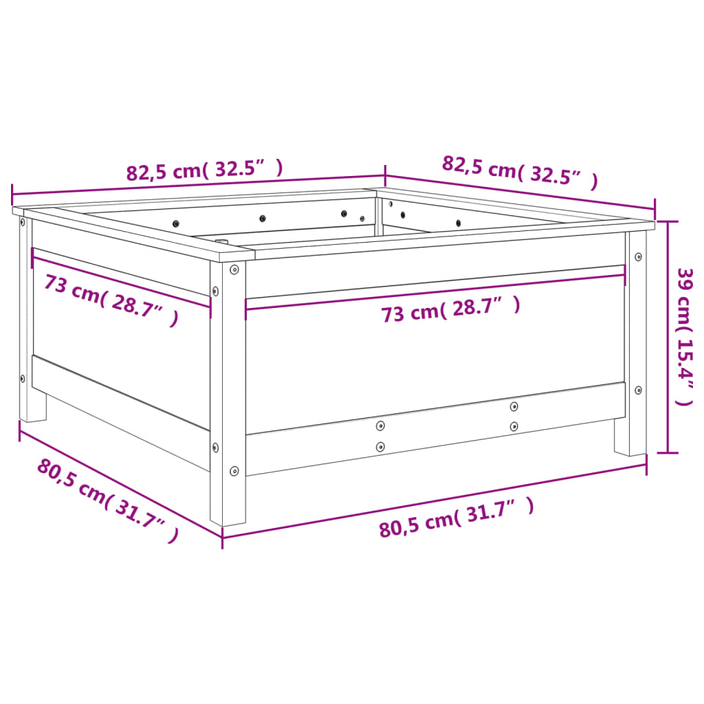 vidaXL Vaso/floreira de jardim 82,5x82,5x39 cm pinho maciço preto