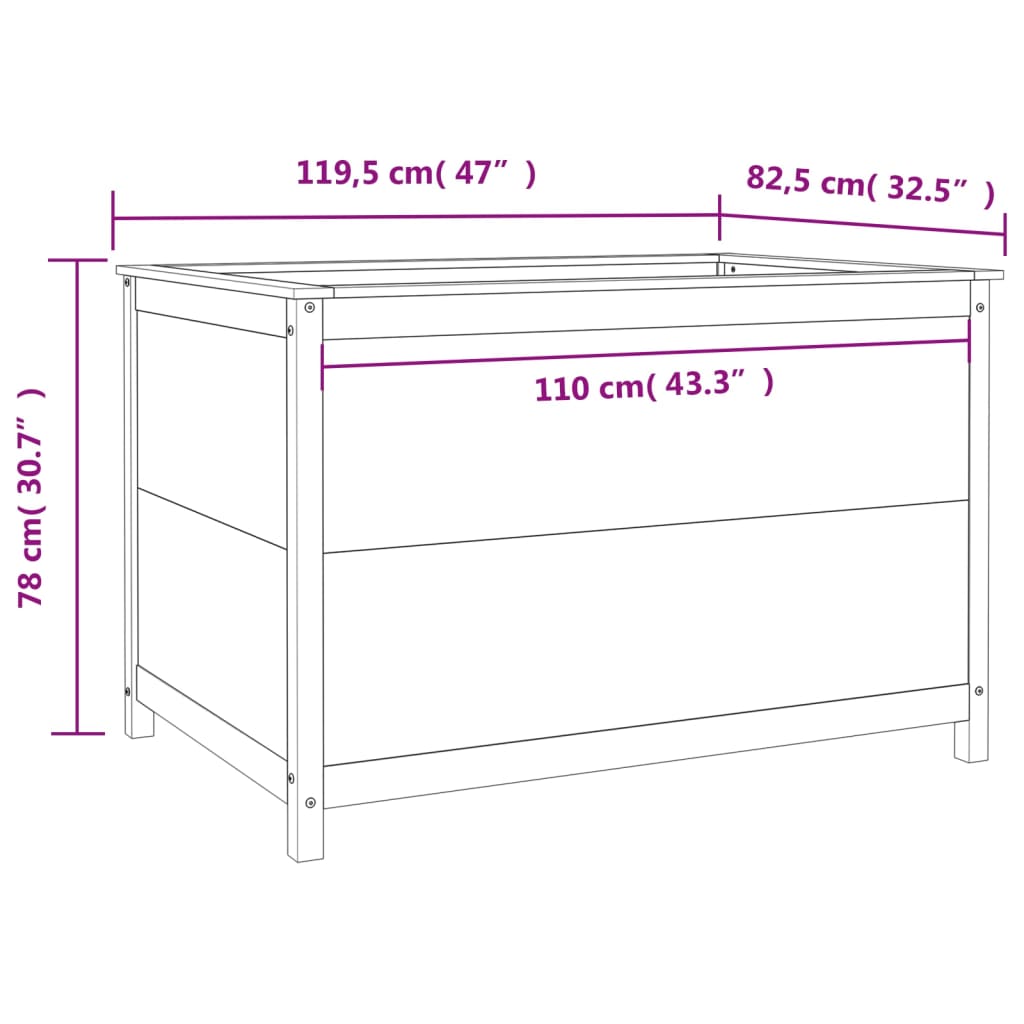 vidaXL Canteiro elevado de jardim 119,5x82,5x78 cm pinho maciço preto