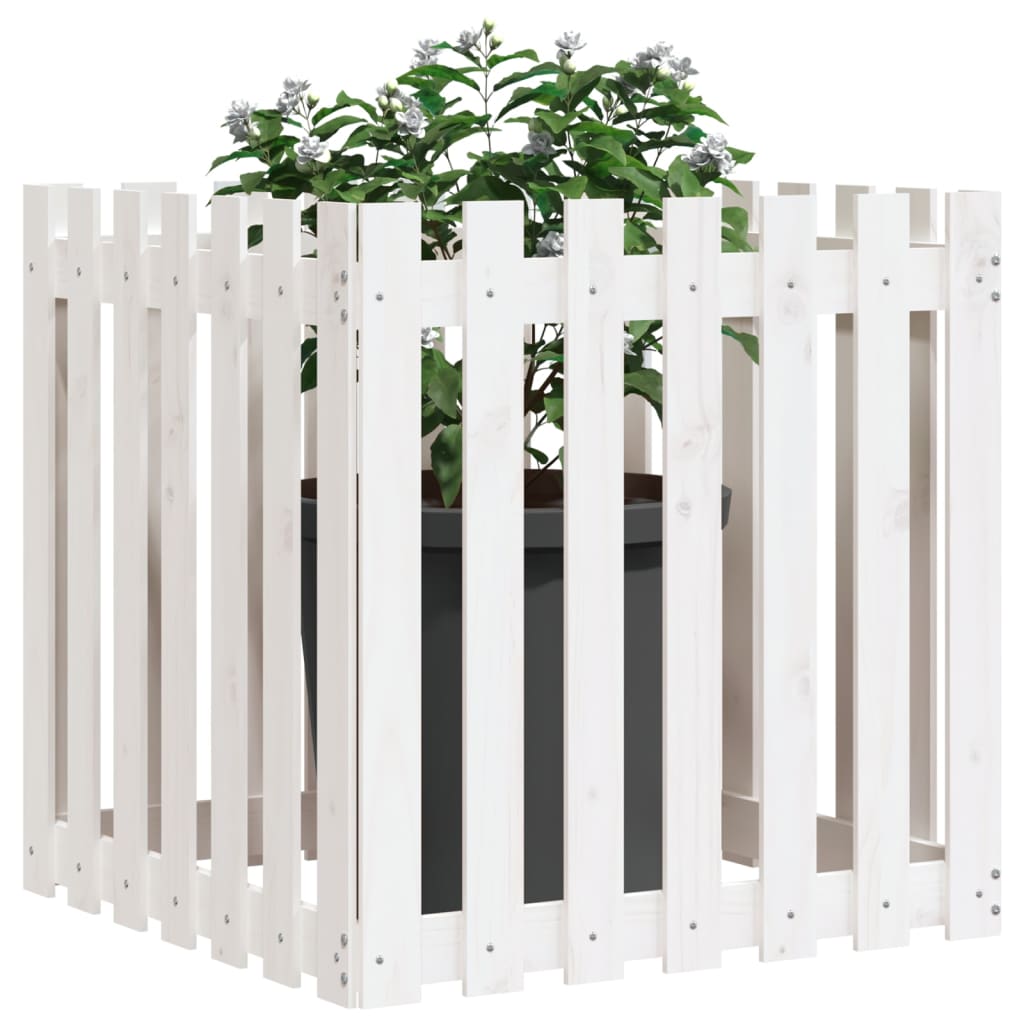 vidaXL Vaso de jardim c/ design cerca 70x70x70 cm pinho maciço branco