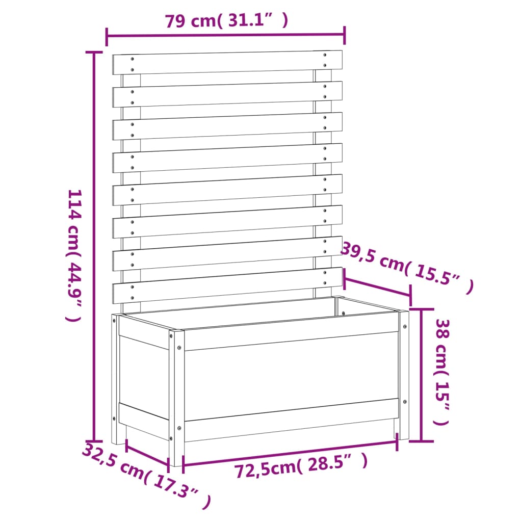 vidaXL Vaso de jardim c/ suporte 79x39,5x114 cm madeira douglas maciça