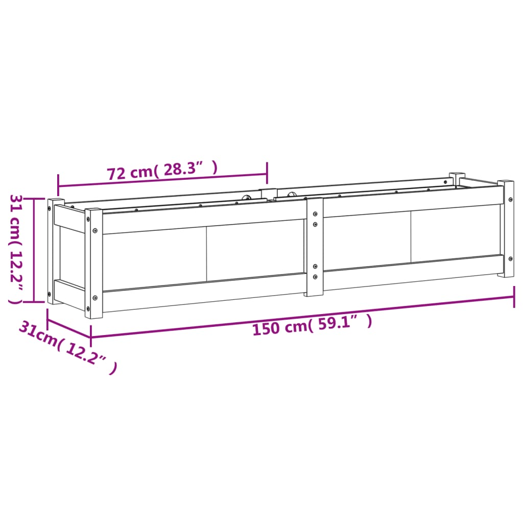 vidaXL Vaso/floreira de jardim 150x31x31 cm madeira de pinho maciça