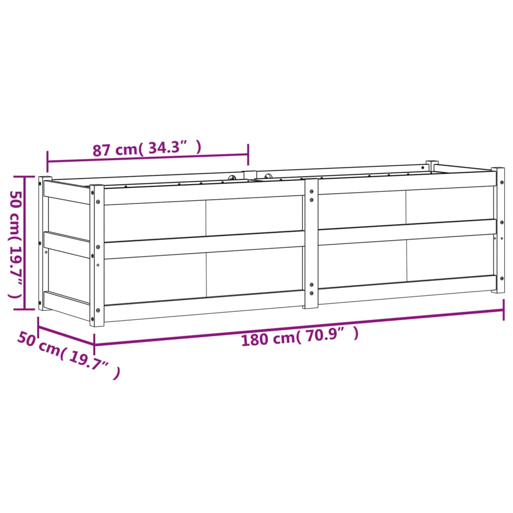 vidaXL Vaso/floreira de jardim 180x50x50 cm madeira de pinho maciça