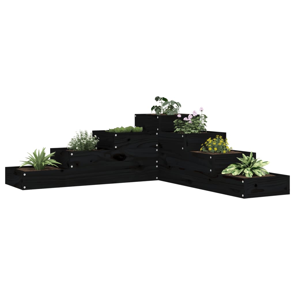 vidaXL Floreira com 4 níveis 106x104,5x36 cm pinho maciço preto