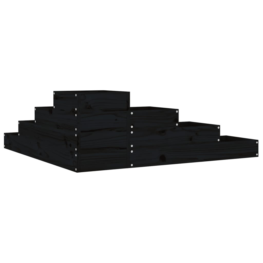 vidaXL Floreira com 4 níveis 106x104,5x36 cm pinho maciço preto