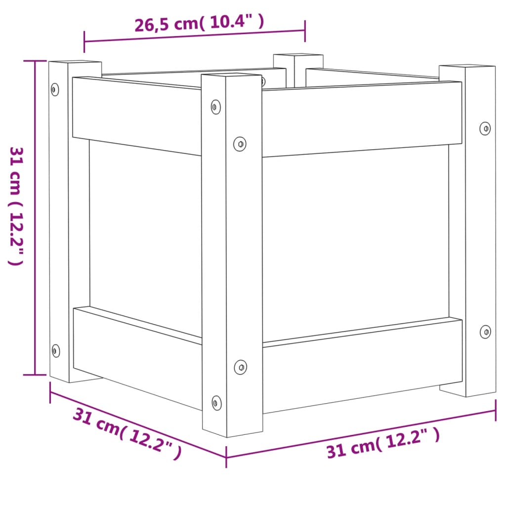 vidaXL Vaso/floreira de jardim 31x31x31 cm pinho maciço castanho cera