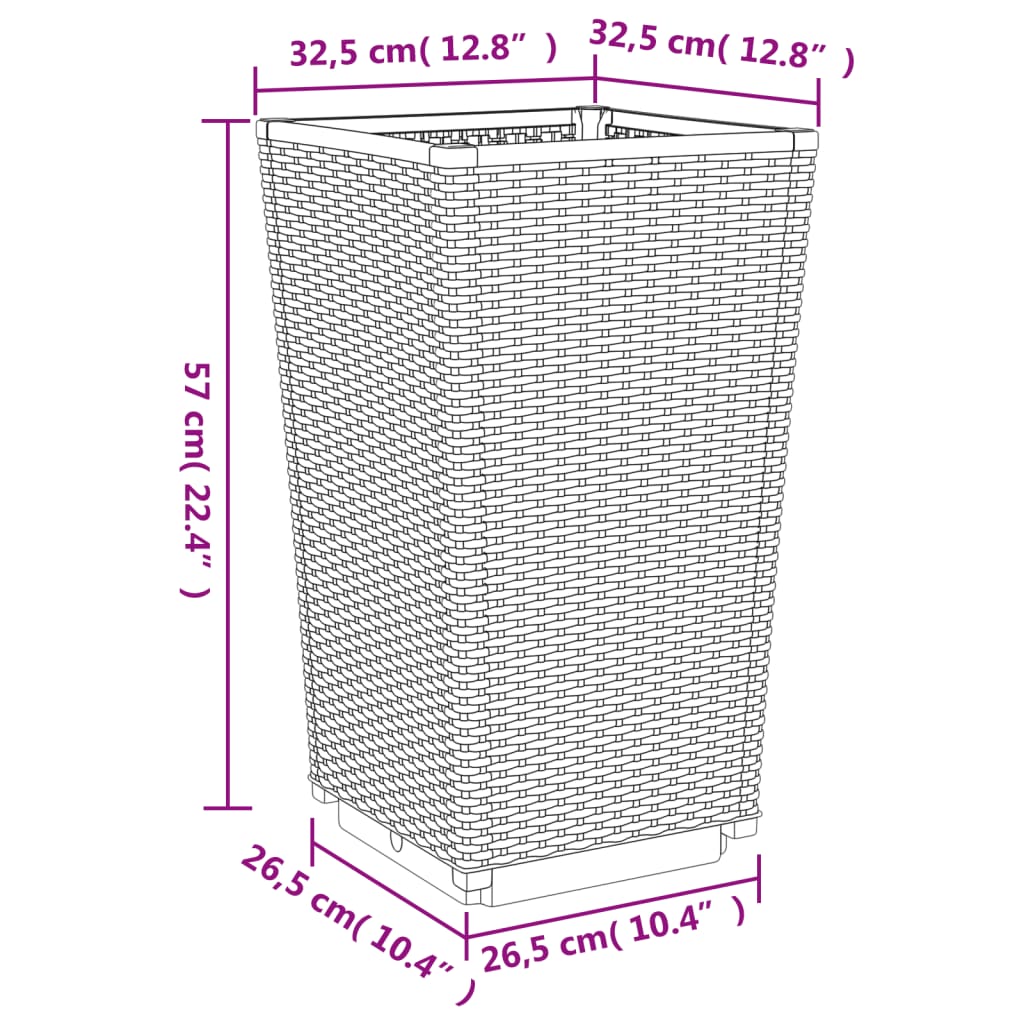 vidaXL Vasos/floreiras 4 pcs 32,5x32,5x57 cm PP cinzento-claro